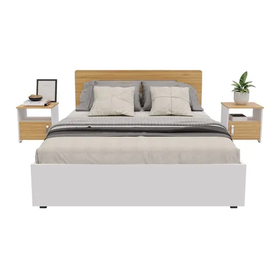 Combo Cama Doble + 2 Mesas De Noche Maderkit Duna