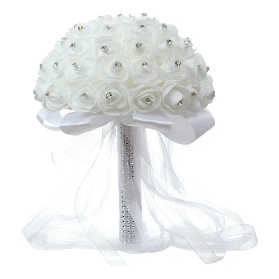 For Ramo De Novia Blanco Artificial De Cristal Rosa Y