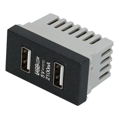20 Pza Módulo Usb Doble 1/3, Línea Premium, Color Negro Surt