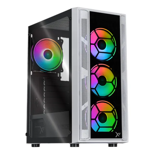 Gabinete Gamer XTREME PC GAMING Kronos Media Torre ATX 600W 4 Fan ARGB Cristal Templado Blanco