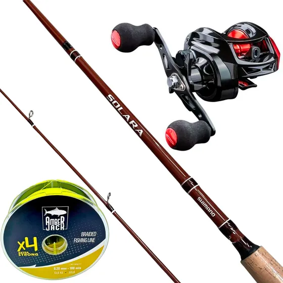 Combo Baitcast Profesional Reel Amberjack Caña Shimano Multi