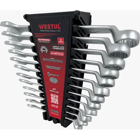 Juego Set Llaves Combinadas Westul 12pz Cromo 8 A 19mm Cr-v