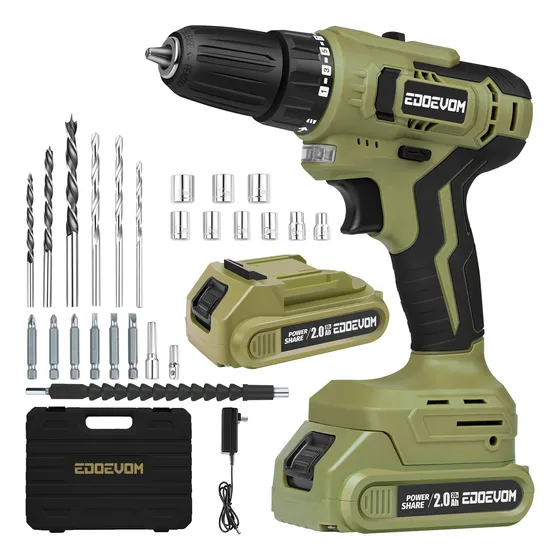 Taladro Atornillador Con Batería Y Brocas 2ah 3/8'' Edoevom