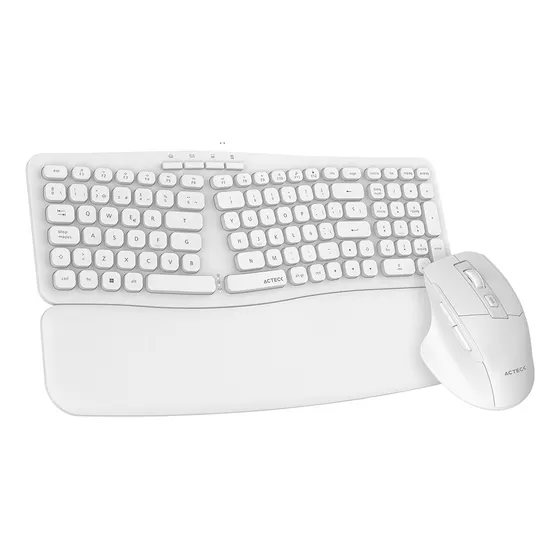 Combo 2en1 Inalambrico Actek Mk650 Ergonomico 2.4mhz 1600dpi Mouse Blanco Teclado Blanco