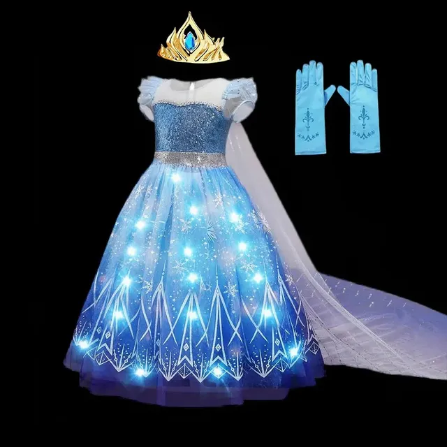 Disfraz Princesa Frozen Elsa Vestido Brillante Con Luces Led