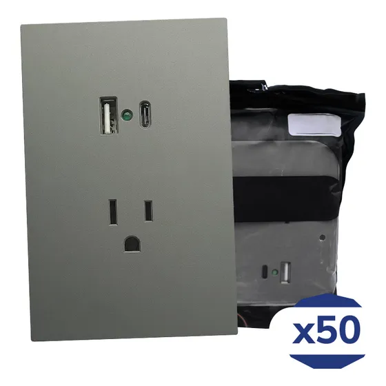 Placa Luxury Contacto Sencillo 90-277vca Y Convertidor De Voltaje Doble Usb (tipo A Y C) 5vcd 2.1a Gris Oxford 74x112mm Skin Feel Luxury Artlite Paquete 50 Piezas