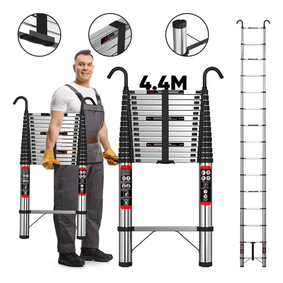 Escalera Telescópica 4.4m Acero Inoxidable Con 2 Gancho