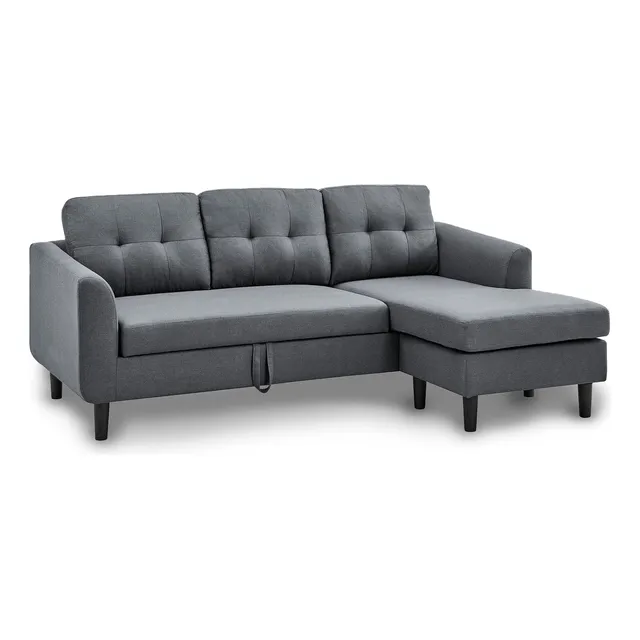 Sillón Sala Sofa Cama Derecho Comodo Elegante Minimalista Color Gris Oscuro Diseño De La Tela Liso