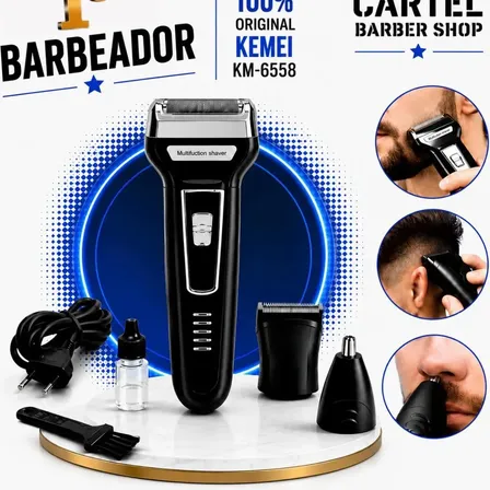 Máquina Aparador Depilador Cortar Pelos Nariz Rosto Corpo Barba E Cabelo Precisão Estilo 3 Em 1 Kemei 6558