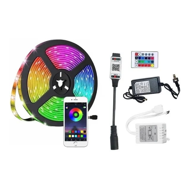 Cinta Led Tira Luces 5mts Rgb Con Bluetooth + Control