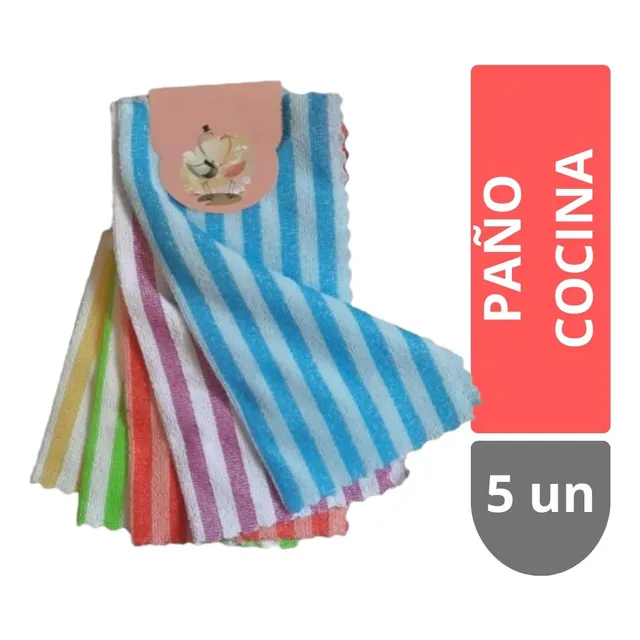 Set 5 Paños Toalla Cocina Multiuso 30x30 Cm Multicolor