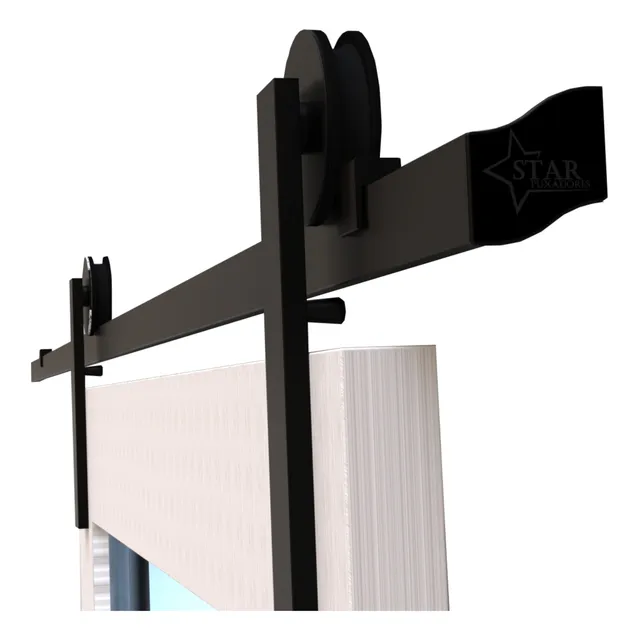 1 Kit Porta De Correr Roldana Aparente Preto Trilho 2 Mt