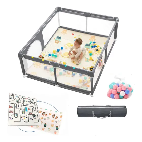 Corral Para Bebés 2mx1,60m, Incluye Mat Acolchad, 50 Pelotas