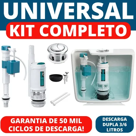 Kit Descarga Caixa Acoplada Reparo Completo Duplo Botão Mecanismo Universal Tipo Hydra Para Bacia Vaso Sanitário Louça Privada 3/6 Litros Superior Banheiro Casa Residencial Comercial Vmd Homecenter