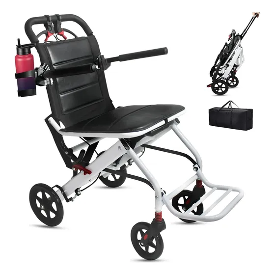 Silla De Ruedas Portátil Ultra Liviana Con Mango Telescopico