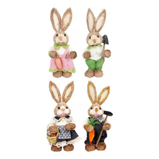4x Conejo De Pascua De Paja Adorno Estatuas Animales Jardín 4x Conejo De Pascua De Paja Adorno Estatuas Animales Jardín