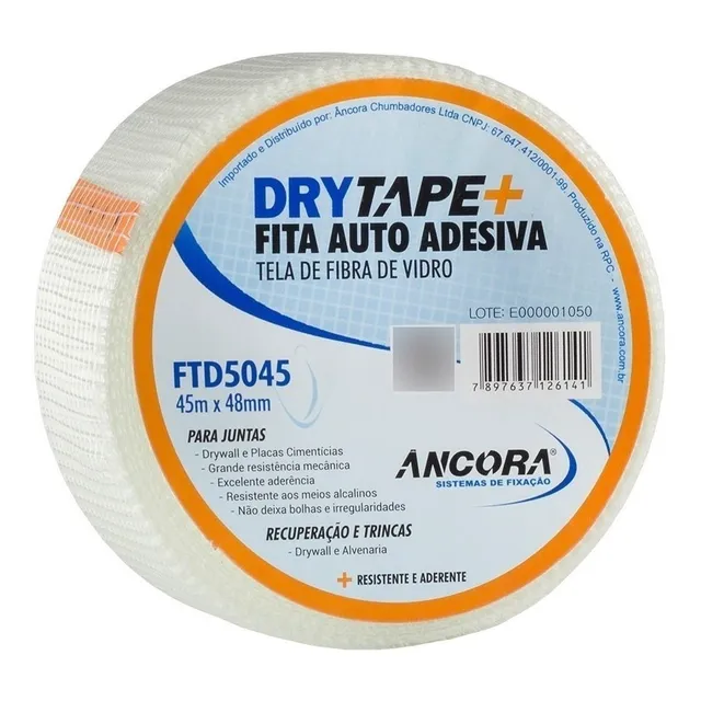 Fita Drywall Telada Fibra Vidro Trincas 48mm X 45mt