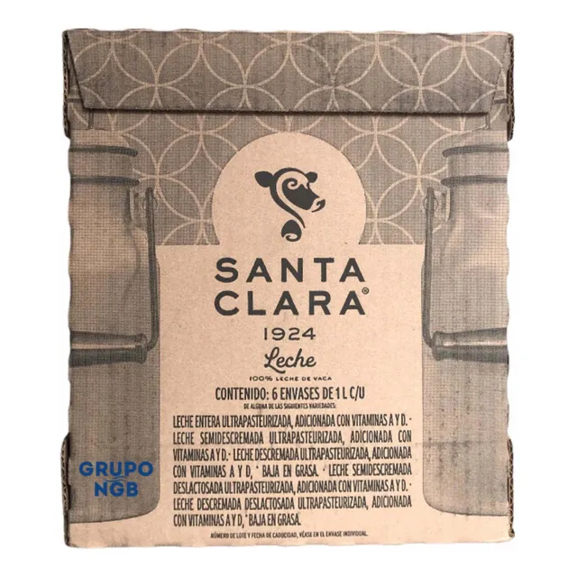 Caja Leche Santa Clara Entera 6 Piezas De 1 Litro C/u