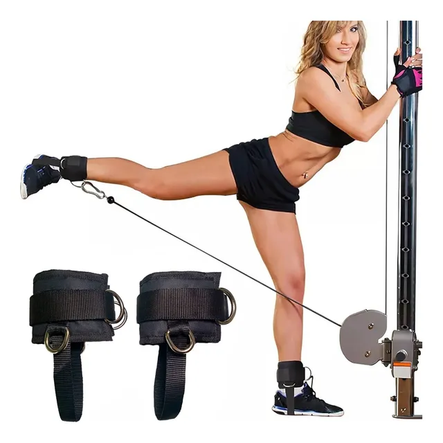 Tobillera Polea Gym- Nylon Acolchado- Anillas Metal Negras