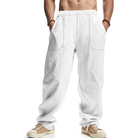 Pantalones Anchos Casuales Básicos De Color Liso Para Hombre