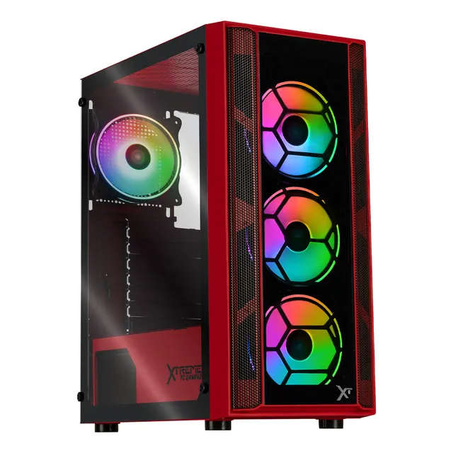 Gabinete Gamer XTREME PC GAMING Kronos Media Torre ATX 4 Fan ARGB Cristal Templado Rojo