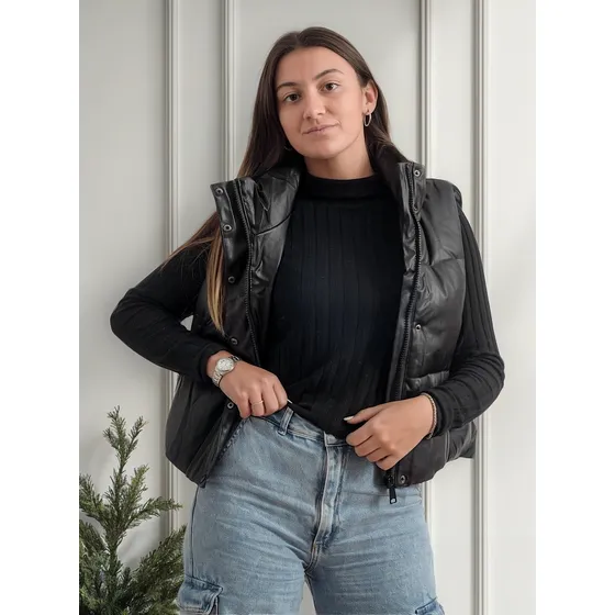 Chaleco Puffer Engomado Ecocuero Mujer Dia De La Madre Cuero