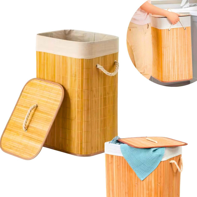 L.a Utilidades Cesto De Roupa Suja 50l Bambu Natural Retangular C/ Alças Forro Banheiro La... L.a Utilidades Cesto De Roupa Suja 50l Bambu Natural Retangular C/ Alças Forro Banheiro La...