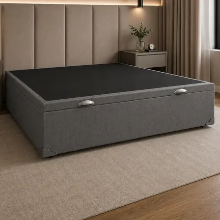 Base Box Bau Casal Premium Blindada 1,38 X 1,88 Reforçada Linho Cinza Linho