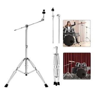 Estante Bateria Premium Percussao Ferragens Pedestal Prato Prateado
