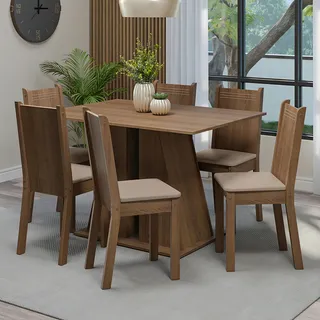 Sala Jantar Mesa Tampo Madeira 6 Cadeiras Sharon Madesa Rb Cor Rustic/sintético Bege Sala Jantar Mesa Tampo Madeira 6 Cadeiras Sharon Madesa Rb Cor Rustic/sintético Bege