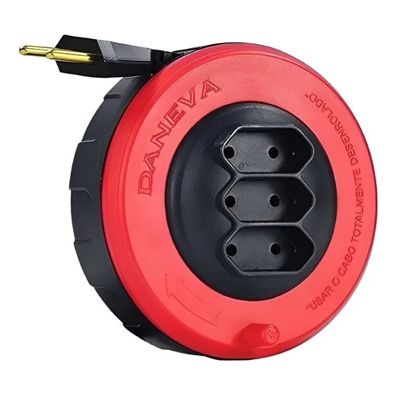 Extensão Elétrica Retrátil 5 Metros 3 Tomada Bipolar 10A Daneva Pop Spin
