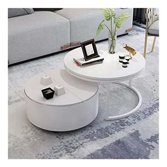 Mesa De Centro Redonda De Hierro Y Madera Para Sala De Estar