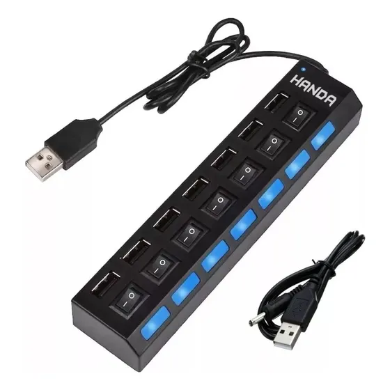 Hub Usb Multiplicador 7 Puertos Usb Con Teclas Y Leds Azules