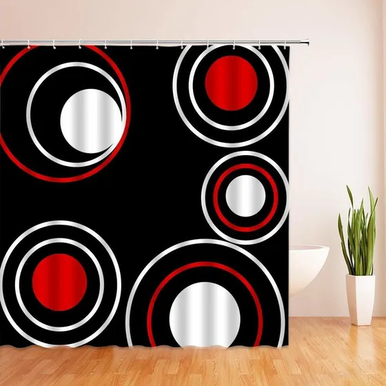 Laedciiti Cortina Ducha Moderna Color Negro Rojo Lunar Siglo