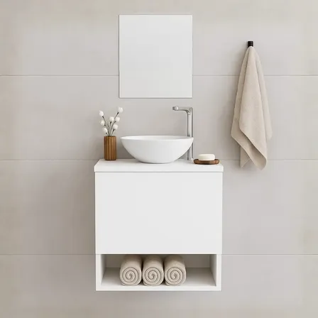 Gabinete Para Banheiro 40cm Com Cuba E Espelho Armário Suspenso Lavabo Completo Branco Um Furo