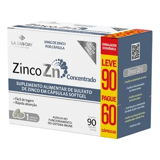 Suplemento Zinco Concentrado 30mg 90 CĂĄpsulas - La San Day Suplemento Zinco Concentrado 30mg 90 CĂĄpsulas - La San Day