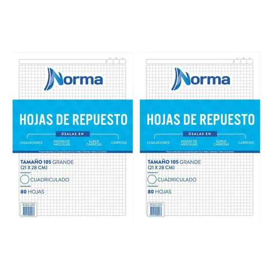Pack X2 Hojas Cuadriculada Repuesto Folder Norma