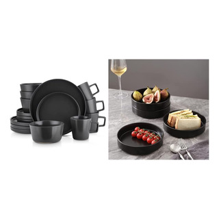 Juego Vajilla Cerámica Negro Mate 16 Pz Stoneware Black Matt Juego Vajilla Cerámica Negro Mate 16 Pz Stoneware Black Matt