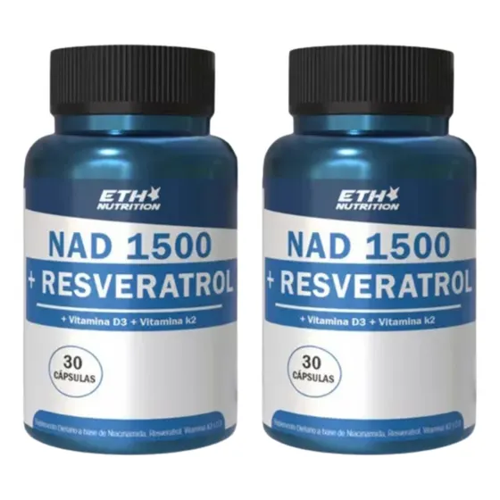 Eth Nad + Resveratrol 1500 Con K2 Y D3 Premium 2 Potes X 30 Cápsulas