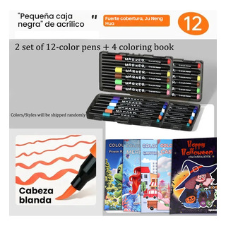 Caneta Marcadora De 24 Cores Com 4 Cadernos De Desenho Caneta Marcadora De 24 Cores Com 4 Cadernos De Desenho