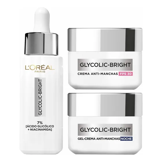 Pack Glycolic Sérum + Crema Día + Crema Noche Loreal París 