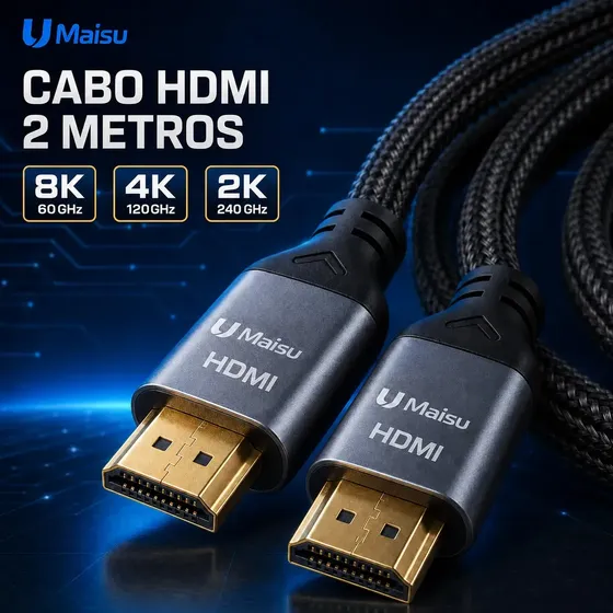 Cabo Hdmi 2 Metros 2.1 8k 4k Ultra HD Full Hd Blindado Speed Para Projetores Ps5 Xbox E Smarttv - U