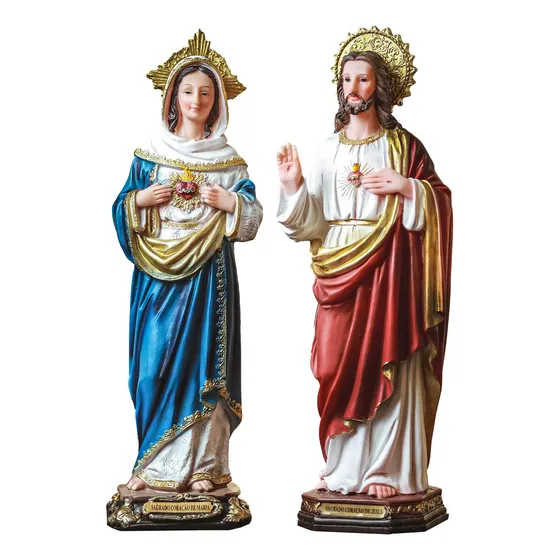 Kit Imagem Sagrado Coração De Jesus E Maria 30cm Resina