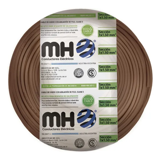 Cable Unipolar 1,5mm Normalizado Iram Mh X 25mts Cubierta Marrón