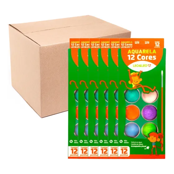 Kit Escolar Tinta Aquarela Leo Leo 12 Cores Com Pincel 6 Un