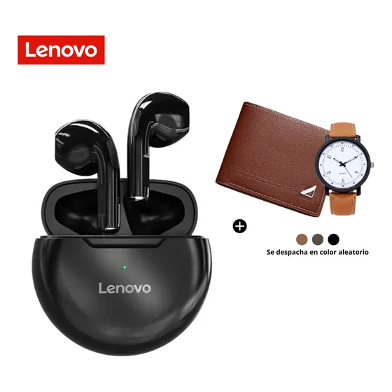 Audifonos Inalambrico Lenovo Ht38 + Billetera + Reloj Color Negro Luz Negro