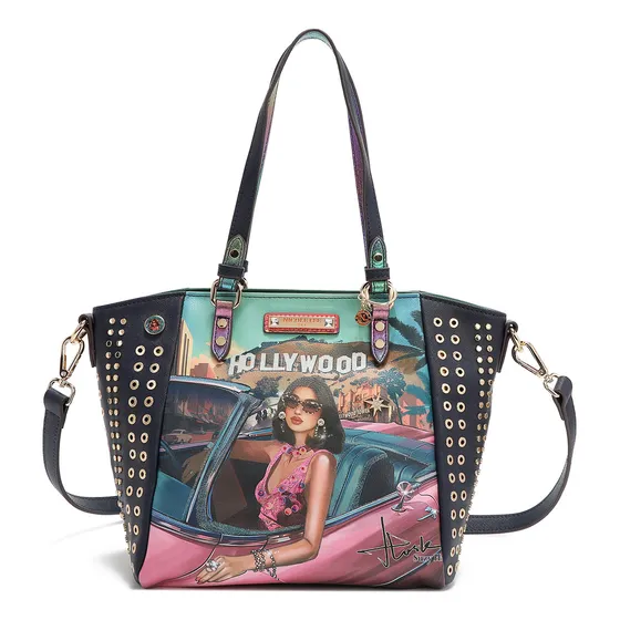 Cartera Dama Nicole Lee Hd17053 Hollywood Drive Acabado De Los Herrajes Oro Correa De Hombro Negro
