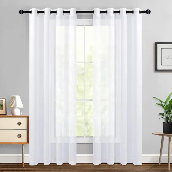 Homjuomd Cortinas Terylene Translúcido Para Balcón132x214cm 2 Piezas Color Blanco