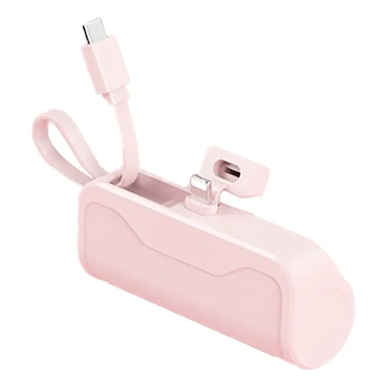 Mini Cargador Portatil Carrello Hsw-145 Salidas Usb-c Y Lightning 10w Power Bank Capacidad De Batería 5000mah Para Celulares Tablets Camaras Android iPhone Apple Color Rosa