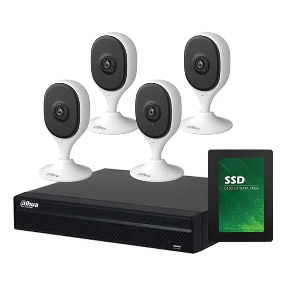 Kit Seguridad Dahua Nvr 4ch + 4 Camara 3mp 2k Wifi Ip +disco
